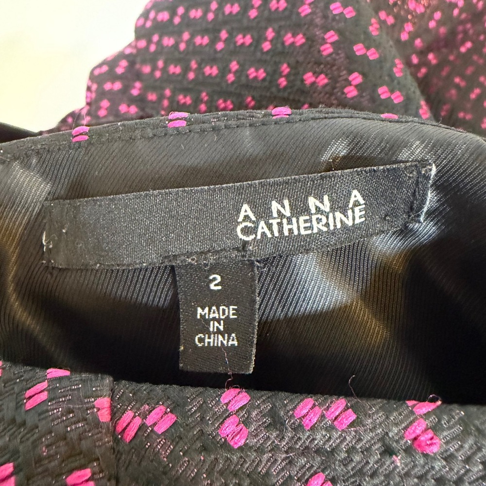 Anna Catherine Pink Black Metallic Halter Dress Lamb Leather Trim Size 2 Party - Picture 4 of 7